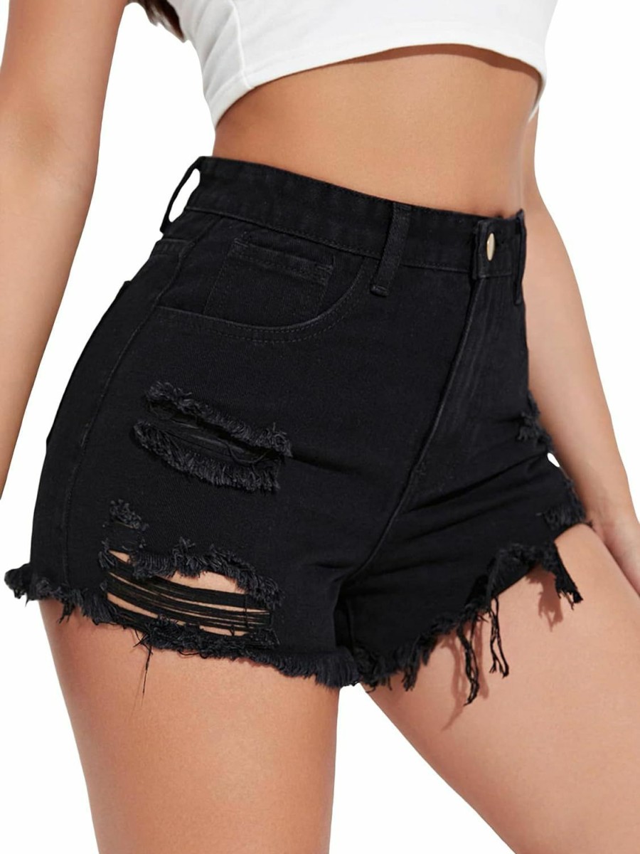 SOLY HUX Shorts | Soly Hux Women'S High Waist Ripped Raw Trim Denim Shorts Casual Summer Short Jeans With Pockets