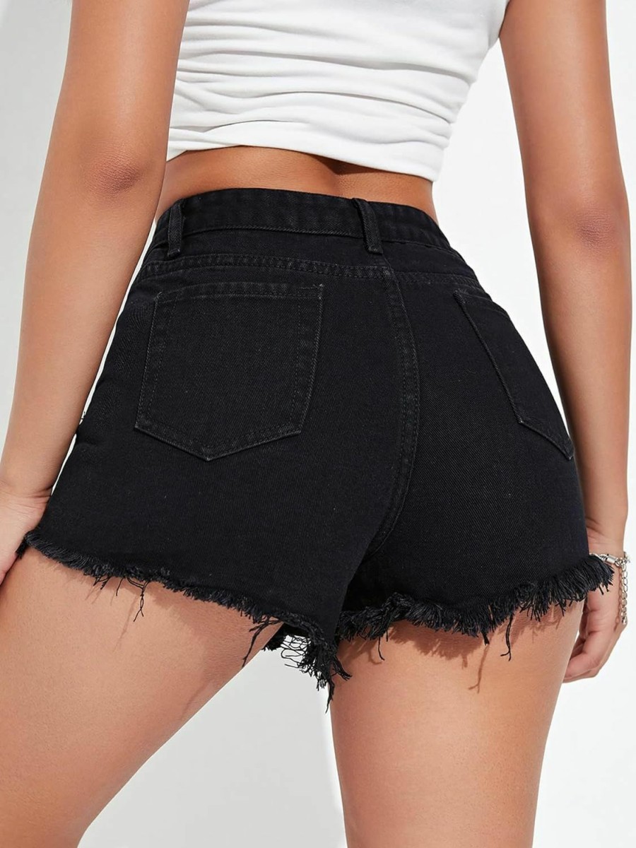 SOLY HUX Shorts | Soly Hux Women'S High Waist Ripped Raw Trim Denim Shorts Casual Summer Short Jeans With Pockets