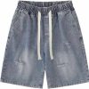 POHADON Shorts | Y2K Blue Denim Shorts Summer Casual Loose Straight Leg Uni Baggy Jeans Shorts Jorts Grunge Harajuku Streetwear