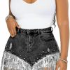 LifeShe Shorts | Lifeshe Women Denim Short Rhinestone Pearl Beaded Fringe Tassel Jean Short