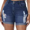 ALLEGRACE Shorts | Allegrace Plus Size Denim Shorts Women High Waisted Ripped Folded Hem Jean Shorts