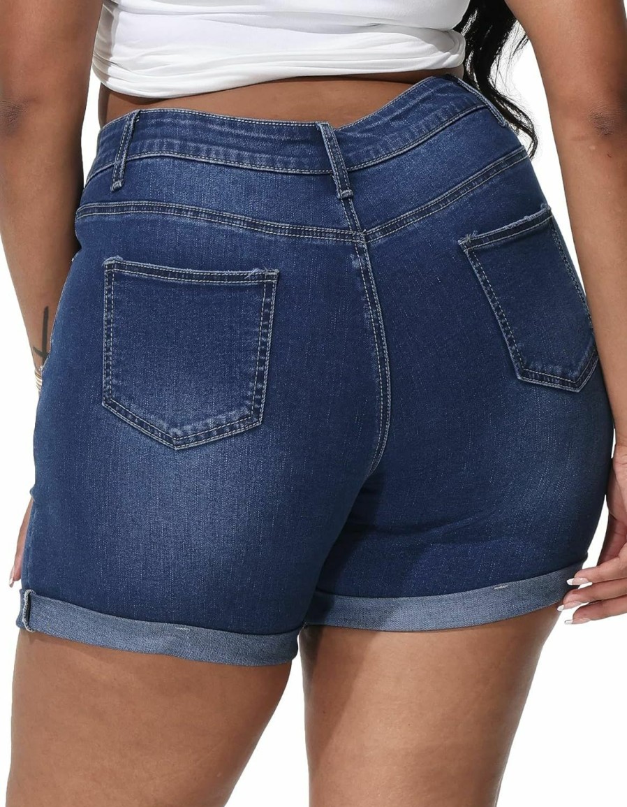 ALLEGRACE Shorts | Allegrace Plus Size Denim Shorts Women High Waisted Ripped Folded Hem Jean Shorts