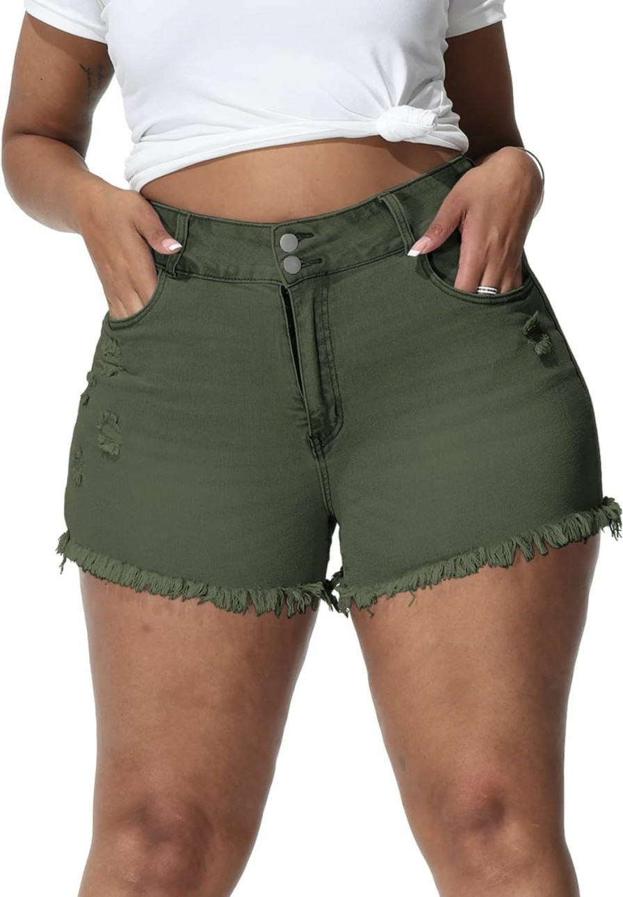 ALLEGRACE Shorts | Allegrace Sexy Plus Size Denim Shorts Women Distressed High Waist Shorts With Pockets