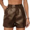 WDIRARA Shorts | Wdirara Women'S High Waisted Pu Leather Shorts Roll Hem Shorts With Pockets