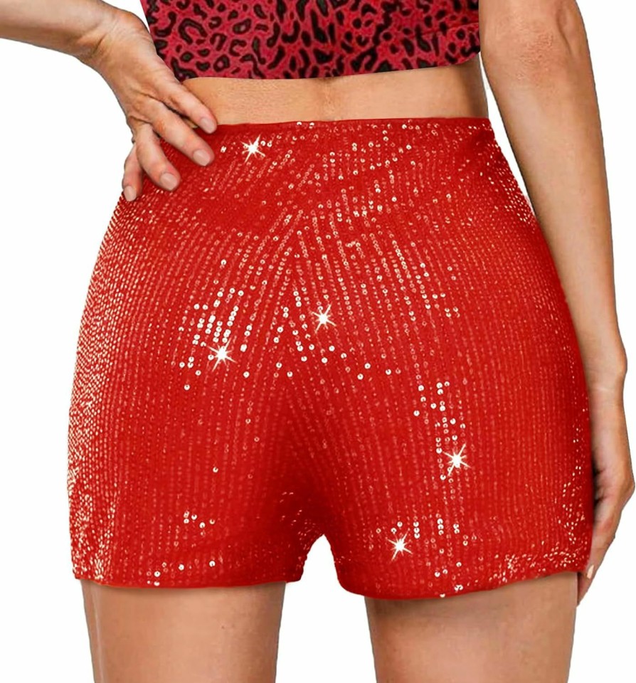 TRCKPOL Shorts | High Waisted Sequin Shorts For Women Elastic Straight Leg Sparkly Glitter Party Shorts