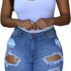 roswear Shorts | Roswear Women'S Ripped Denim Destroyed Mid Rise Stretchy Bermuda Shorts Jeans