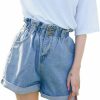 Plaid&Plain Shorts | Plaid&Plain Women'S High Waisted Denim Shorts Rolled Blue Jean Shorts