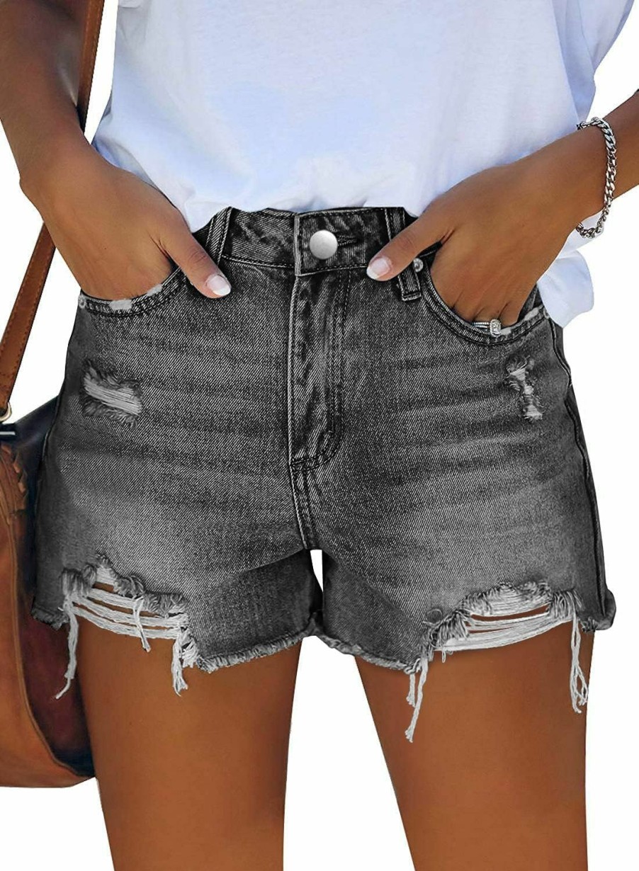 MINGALONDON Shorts | Mingalondon Women'S Denim Shorts Mid Waist Ripped Distressed