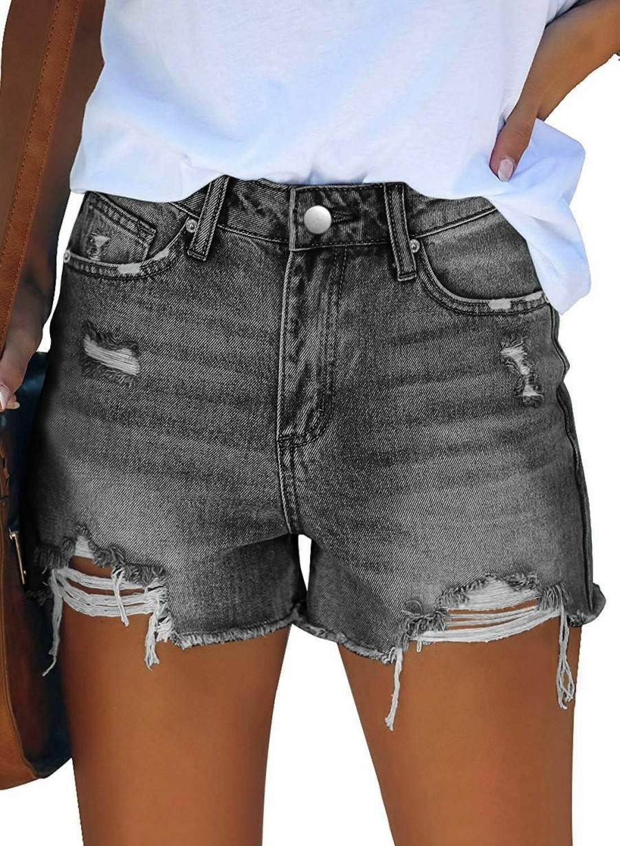 MINGALONDON Shorts | Mingalondon Women'S Denim Shorts Mid Waist Ripped Distressed