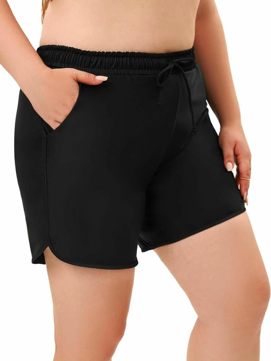 Aderea Shorts | Women'S Plus Size Swim Shorts High Waisted Bathing Suits Bottoms Long Swimsuit Tankini Trunks With Pockets