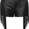 RAMISU Shorts | Ramisu Womens High Waisted Faux Leather Tassels Shorts Casual Fringe Sexy Shorts Clubwear