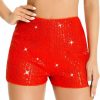 Geynaw Shorts | Sequin Shorts For Women High Waist Elastic Sparkly Straight Leg Shorts Glitter Sparkle Shorts Solid Party Shorts