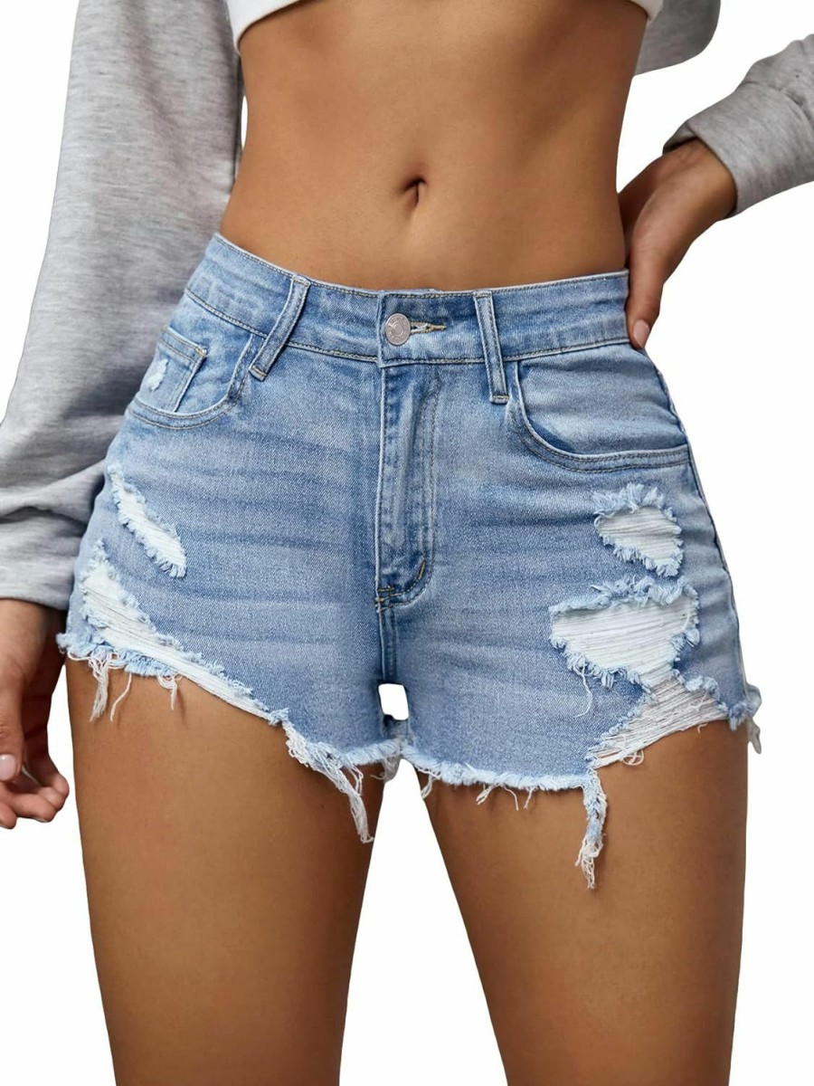 Verdusa Shorts | Verdusa Women'S Ripped Distressed Skinny Denim Shorts