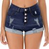 Cuihur Shorts | Cuihur Women'S Summer High Waisted Denim Shorts Folded Hem Casual Short Jeans