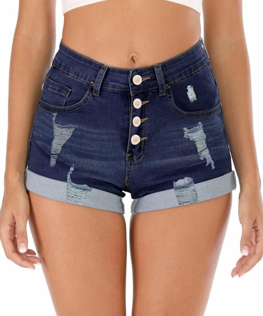 Cuihur Shorts | Cuihur Women'S Summer High Waisted Denim Shorts Folded Hem Casual Short Jeans