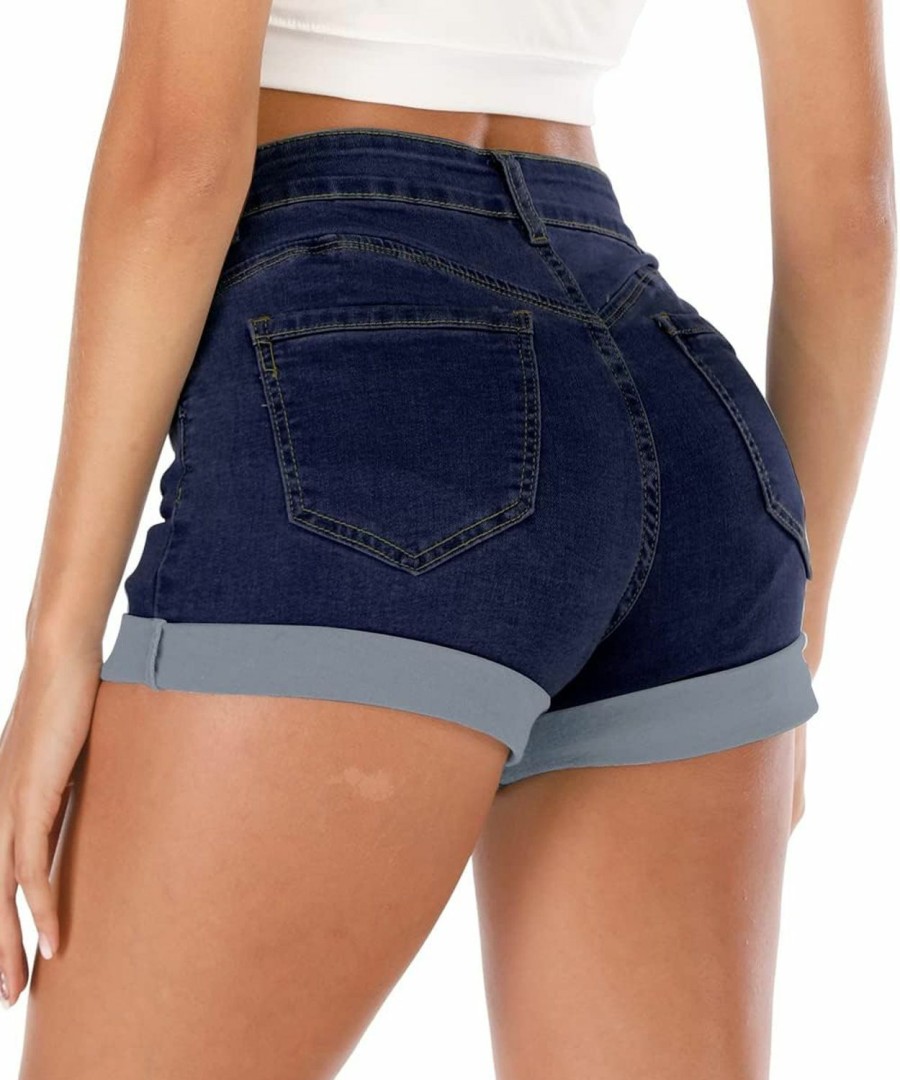 Cuihur Shorts | Cuihur Women'S Summer High Waisted Denim Shorts Folded Hem Casual Short Jeans