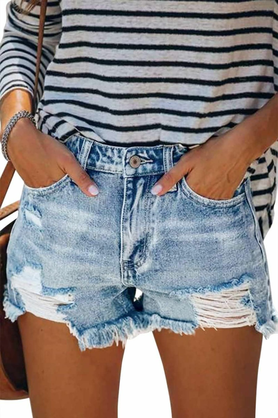 Angerella Shorts | Angerella Women'S Denim Shorts Mid Rise Ripped Jean Short