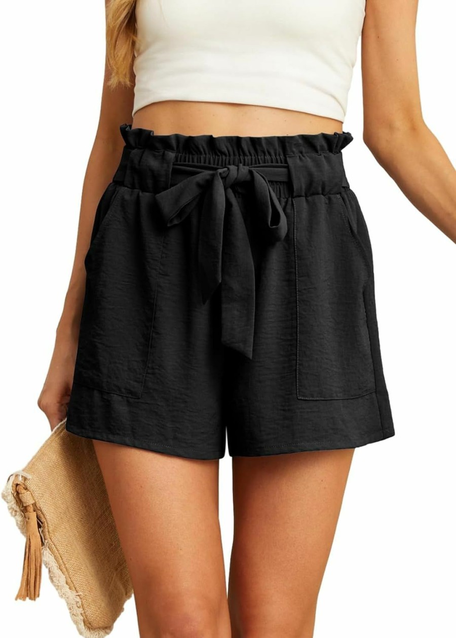 IWOLLENCE Shorts | Iwollence Womens Shorts With Pockets Summer Casual Shorts For Women Waist Casual Lightweight Adjustable Tie Knot Loose