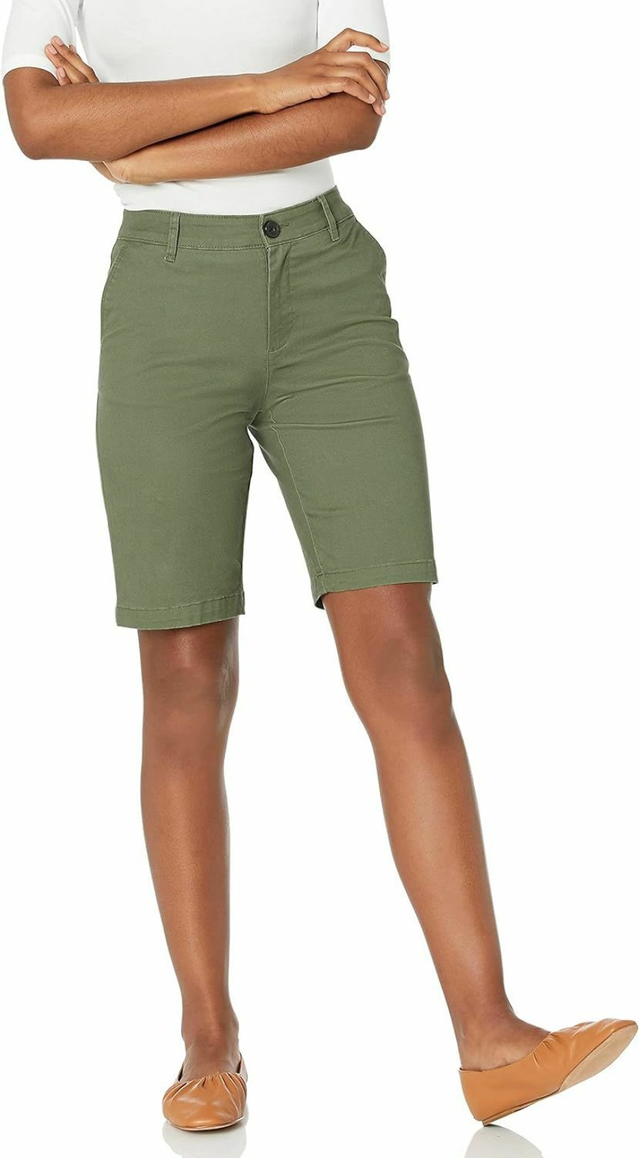 Amazon Essentials Shorts | Amazon Essentials Women'S Mid-Rise Slim-Fit 10" Inseam Bermuda Khaki Short