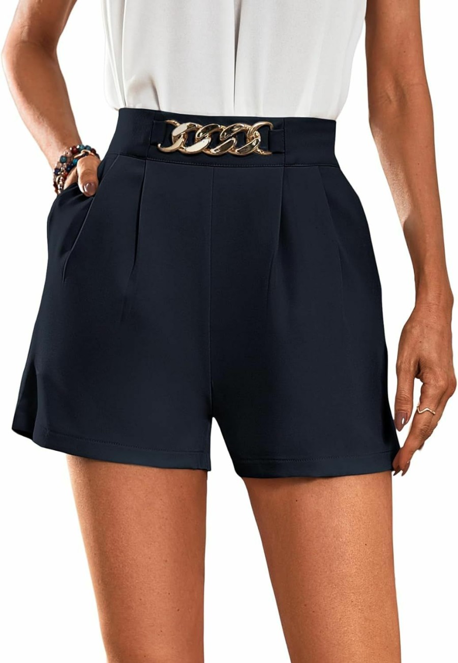 SOLY HUX Shorts | Soly Hux Women'S Elegant High Waist Pleated Straight Leg Summer Shorts With Pockets