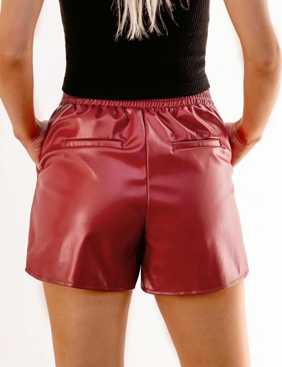 luvamia Shorts | Luvamia Faux Leather Shorts For Women High Wasited Pull On Pleated Side Slit Pleather Shorts With Elastic Waist Pockets