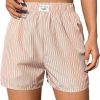 OYOANGLE Shorts | Oyoangle Women'S Summer Casual Striped Print Elastic Waist Mid Rise Straight Leg Shorts