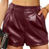 luvamia Shorts | Luvamia Faux Leather Shorts For Women High Waist Pleated Wide Leg Stretchy Shorts With Pockets Short Pu Leather Pants