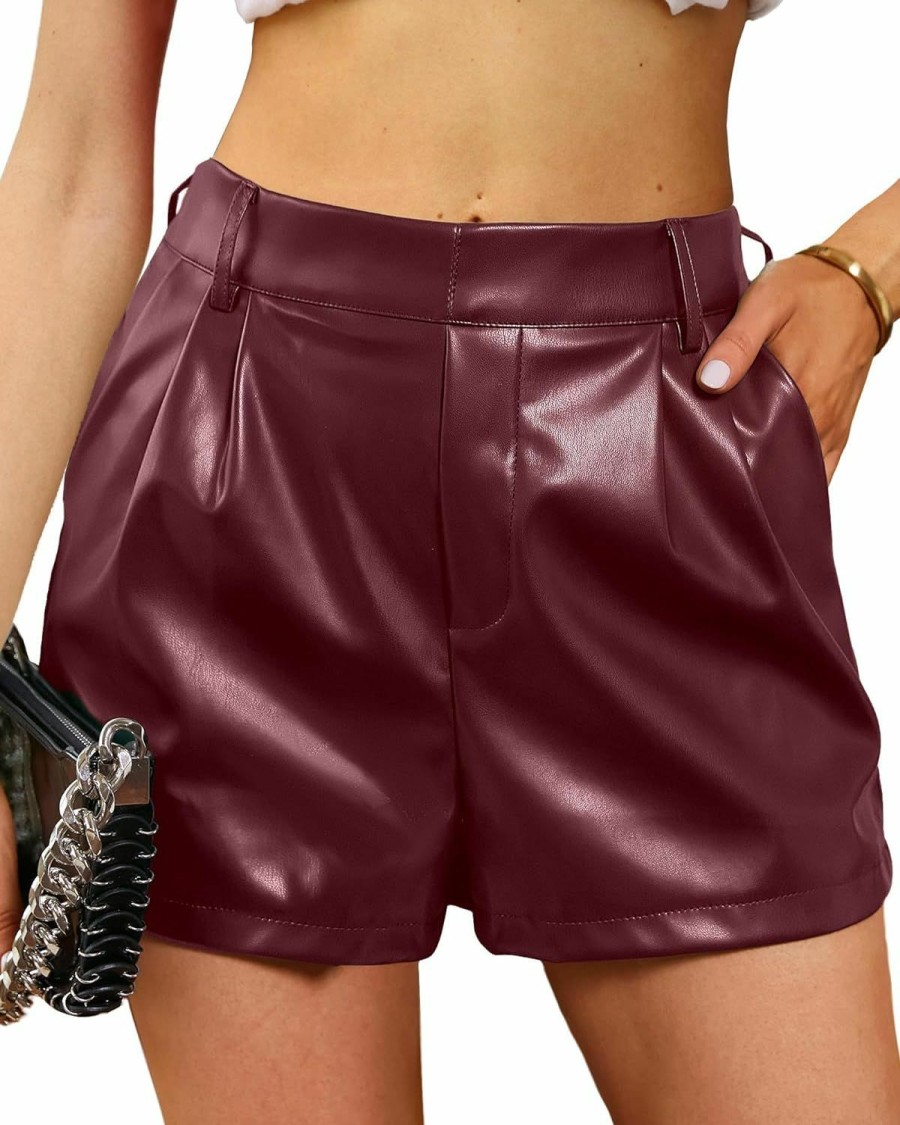 luvamia Shorts | Luvamia Faux Leather Shorts For Women High Waist Pleated Wide Leg Stretchy Shorts With Pockets Short Pu Leather Pants