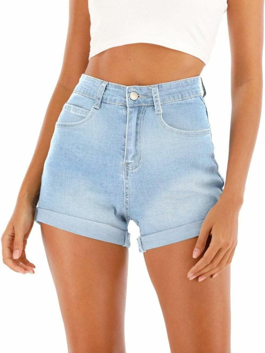 Cuihur Shorts | Cuihur Women'S Summer Casual Denim High Waisted Folded Hem Jeans Shorts For Juniors