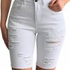 roswear Shorts | Roswear Womens Destroyed Denim Ripped Mid Rise Bermuda Jean Shorts