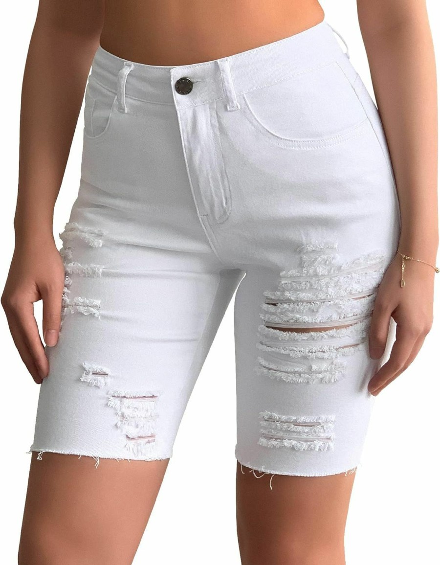 roswear Shorts | Roswear Womens Destroyed Denim Ripped Mid Rise Bermuda Jean Shorts