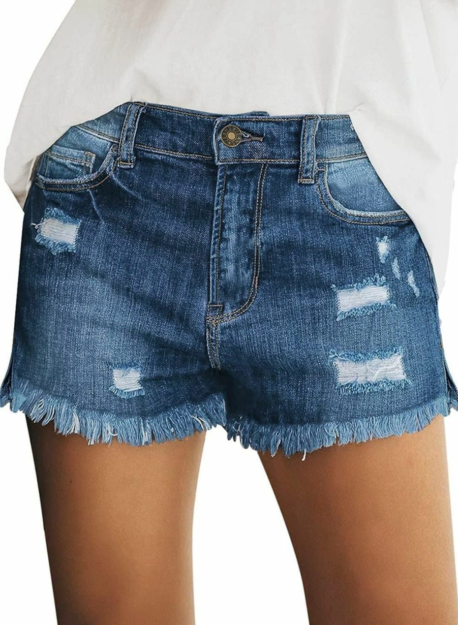 luvamia Shorts | Luvamia Women'S Casual Mid Rise Denim Shorts Stretch Ripped Raw Hem Jean Shorts