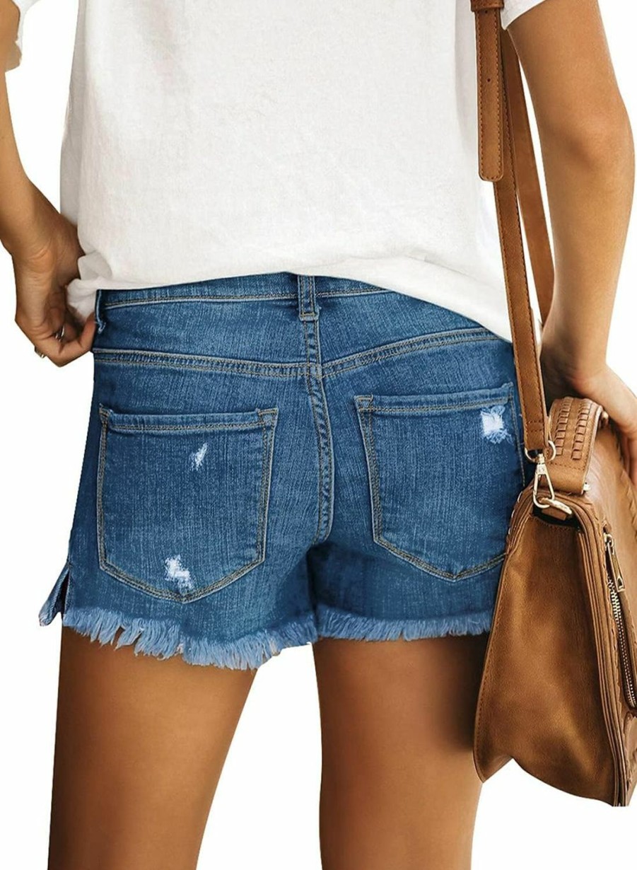 luvamia Shorts | Luvamia Women'S Casual Mid Rise Denim Shorts Stretch Ripped Raw Hem Jean Shorts