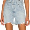 PRETISKY Shorts | Women'S High Waist Criss Cross Short Denim Shorts Stretchy Straight Leg Raw Cuffs Long Jean Shorts Women