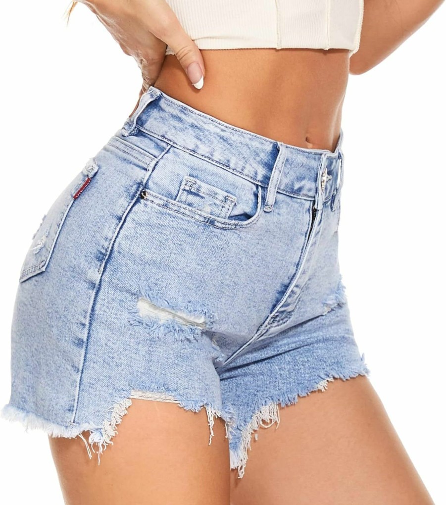 VIPONES Shorts | Vipones Women Jean Shorts High Waisted Stretchy Frayed Raw Hem Vintage Casual Denim Shorts