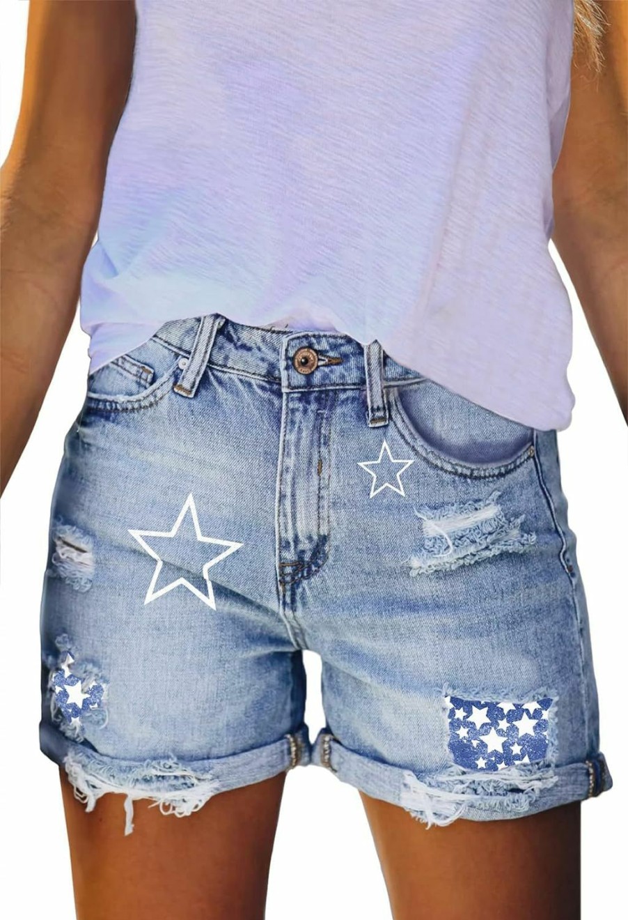 HAPCOPE Shorts | Women'S High Waisted Denim Shorts Ripped Hem Frayed Distressed Short Jeans