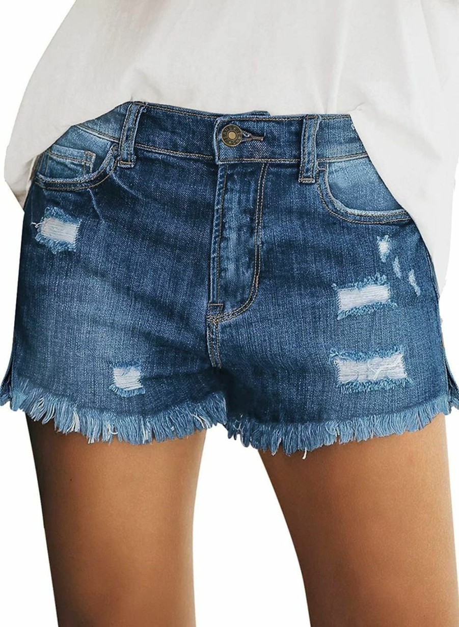 luvamia Shorts | Luvamia Women'S Casual Mid Rise Denim Shorts Stretch Ripped Raw Hem Jean Shorts