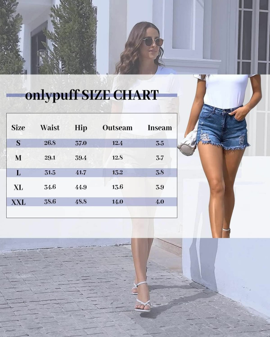 onlypuff Shorts | Onlypuff Women'S Denim Jean Short Ripped High Waist Cut Off