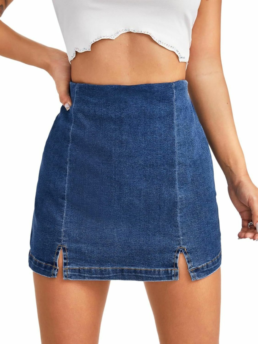 Floerns Shorts | Floerns Women'S Casual Split Hem High Waist Denim Skorts Skirt Shorts