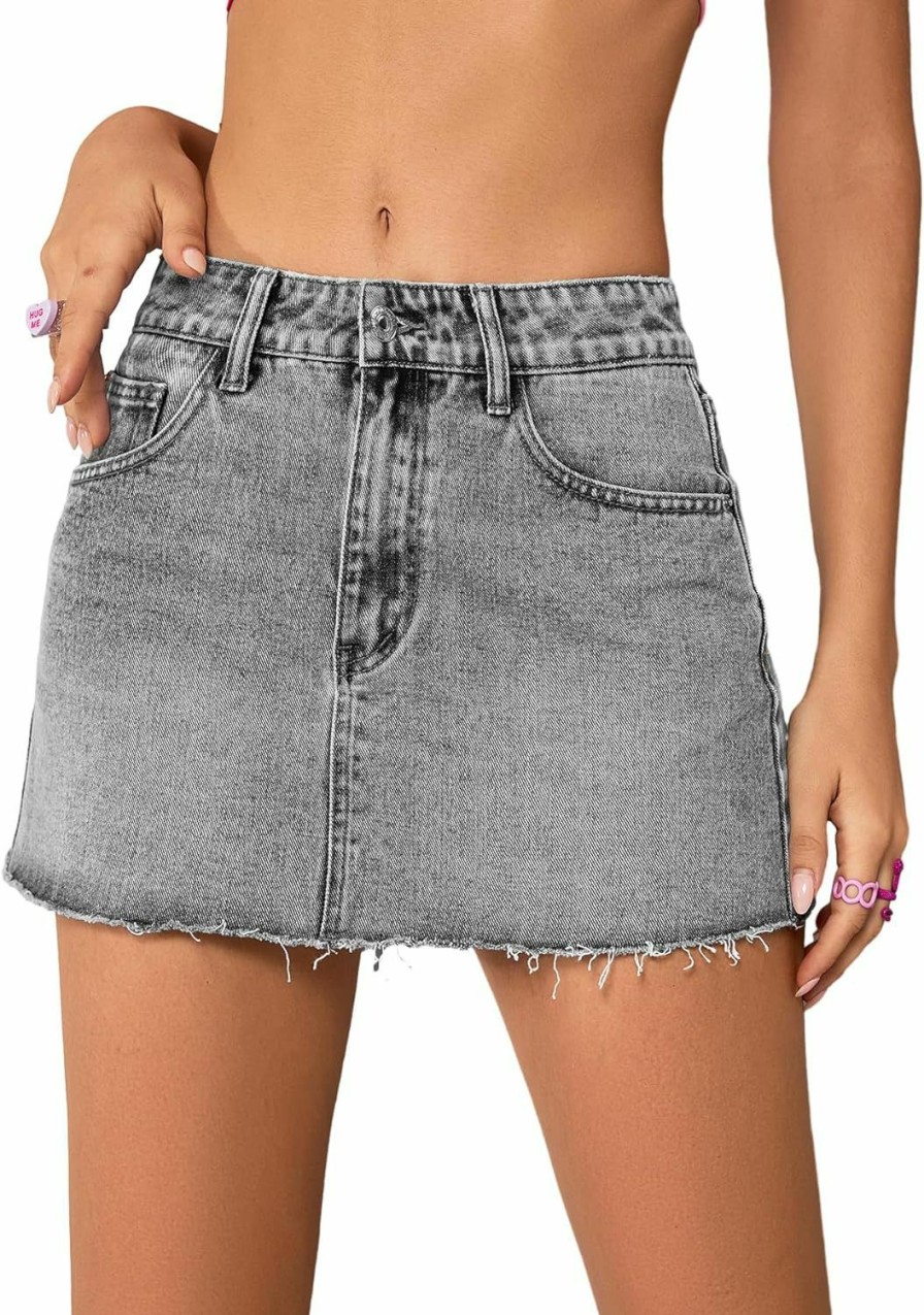 Floerns Shorts | Floerns Women'S Causal High Waist Raw Hem Pocket Denim Jean Short Skirt