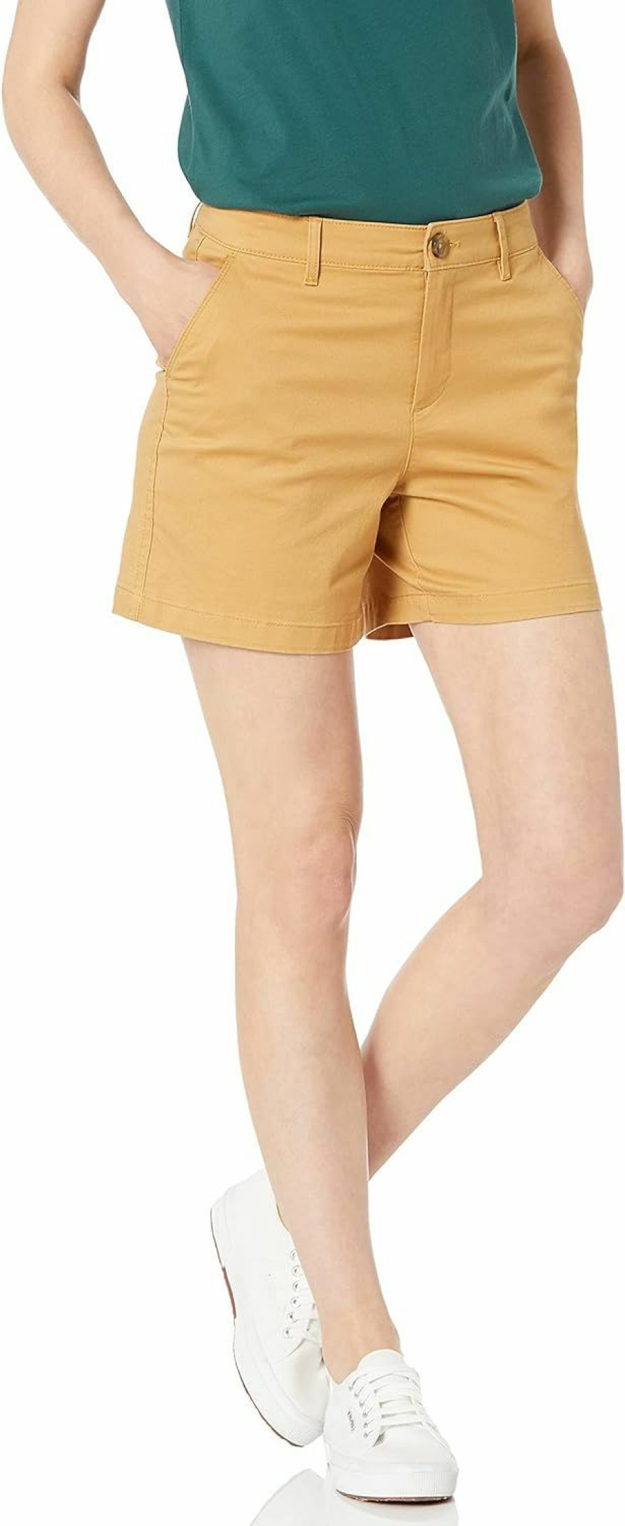 Amazon Essentials Shorts | Amazon Essentials Women'S Mid-Rise Slim 5 Inch Inseam Khaki Short (Available In Straight And Curvy Fits)