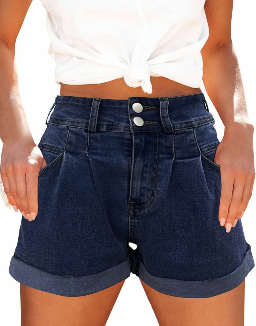 Hilltichu Shorts | Hilltichu Womens Relaxed Fit Casual High Waist Pocketed Denim Shorts