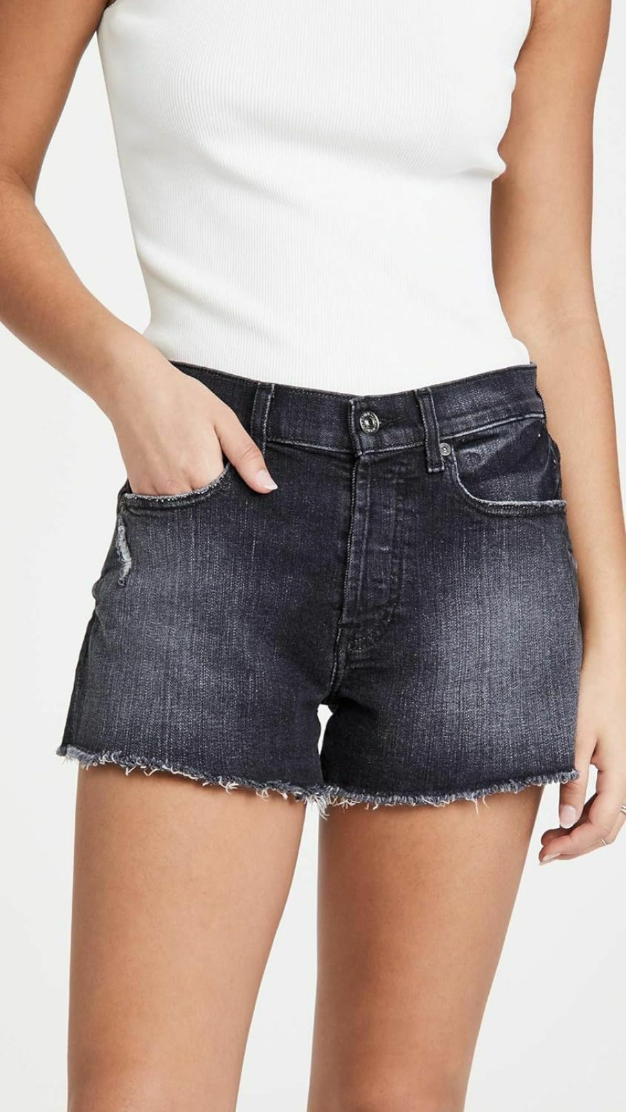 7 For All Mankind Shorts | 7 For All Mankind Monroe Cutoffs Shorts In Eclipse Black