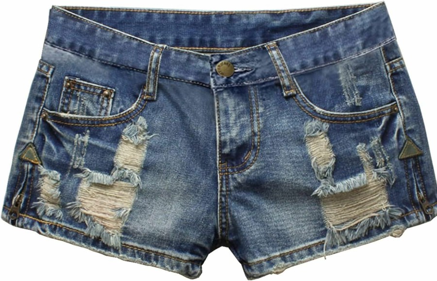 Fensajomon Shorts | Women'S Low Rise Waist Summer Ripped Distressed Frayed Denim Shorts Sexy Jeans