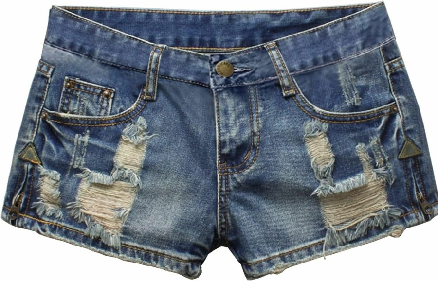 Fensajomon Shorts | Women'S Low Rise Waist Summer Ripped Distressed Frayed Denim Shorts Sexy Jeans