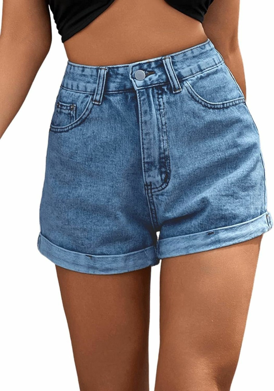 SweatyRocks Shorts | Sweatyrocks Women'S High Rise Roll Up Hem Straight Leg Denim Jean Shorts With Pocket