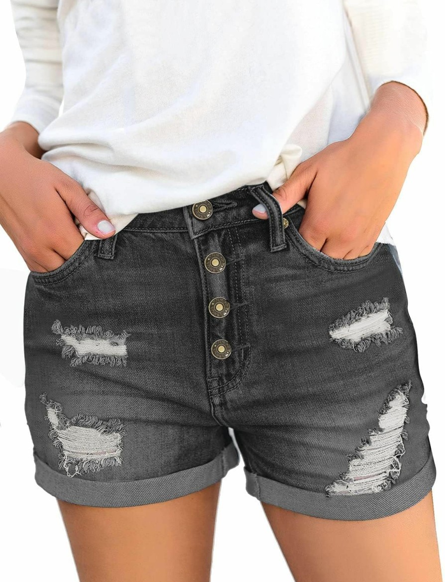 luvamia Shorts | Luvamia Women'S Ripped High Waisted Denim Shorts Stretchy Cuffed Hem Jean Shorts