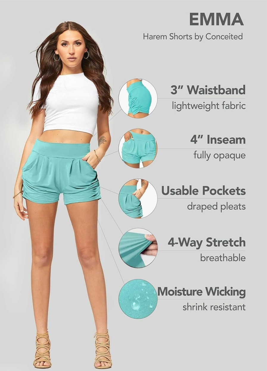 Conceited Shorts | Conceited Ultra Soft High Waisted Harem Shorts For Women With Pockets - Flowy 4" Inseam