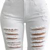 roswear Shorts | Roswear Women'S Distressed Knee Length Ripped Stretchy Jean Shorts