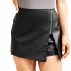 MakeMeChic Shorts | Makemechic Women'S Plus Size Faux Leather Shorts Zipper Front Split Pu Leather Skorts